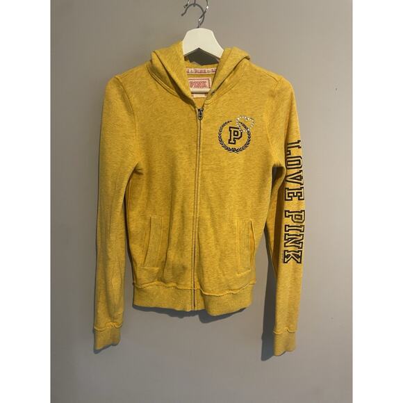 VICTORIA'S SECRET PINK‎ GEORGIA TECH YELLOW JACKETS HOOD ZIP JACKET SMALL SEQUIN - Picture 1 of 8